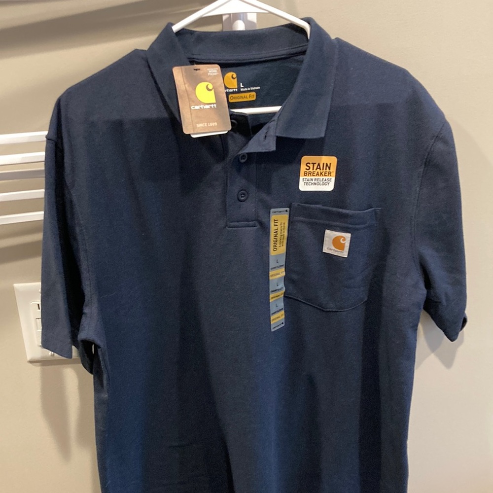 Carhartt Men’s polo shirt, large, navy blue, new with tags.